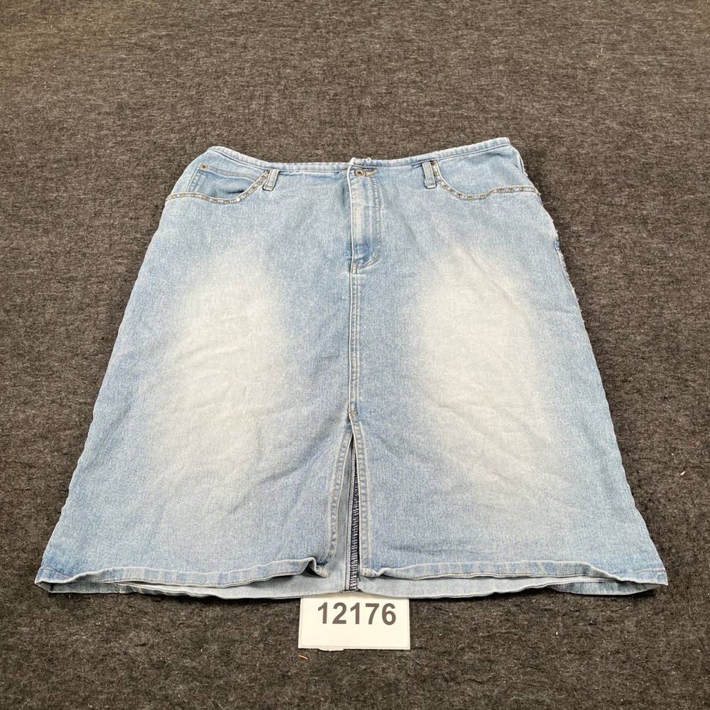 Lazer Jeans Skirt Womens 16 Blue Cotton Stretch Slit Front Studded Casual